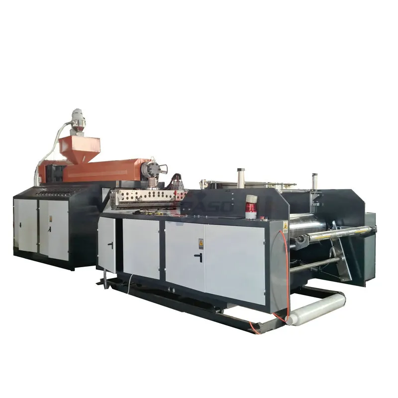 máquina de fabricación de película estirable moldeada LLDPE de bobinado de rollo doble de 250 mm